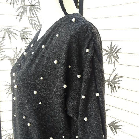 Zara Heather Gray Pearl Embellished Sweater Top - Picture 7 of 14